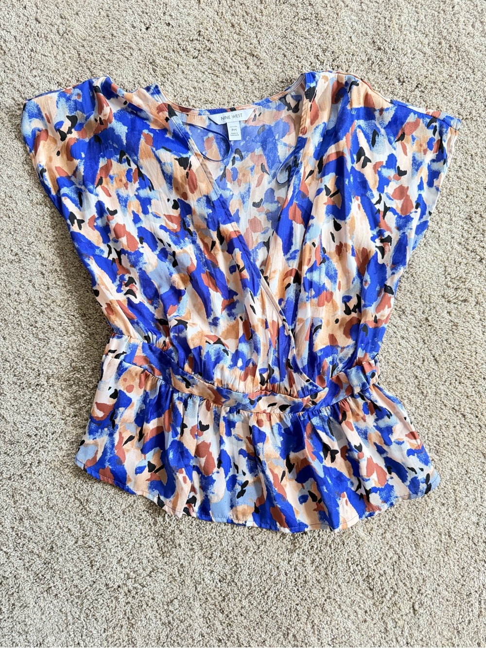 Nine West Blue Multi-Color Abstract Wrap Blouse